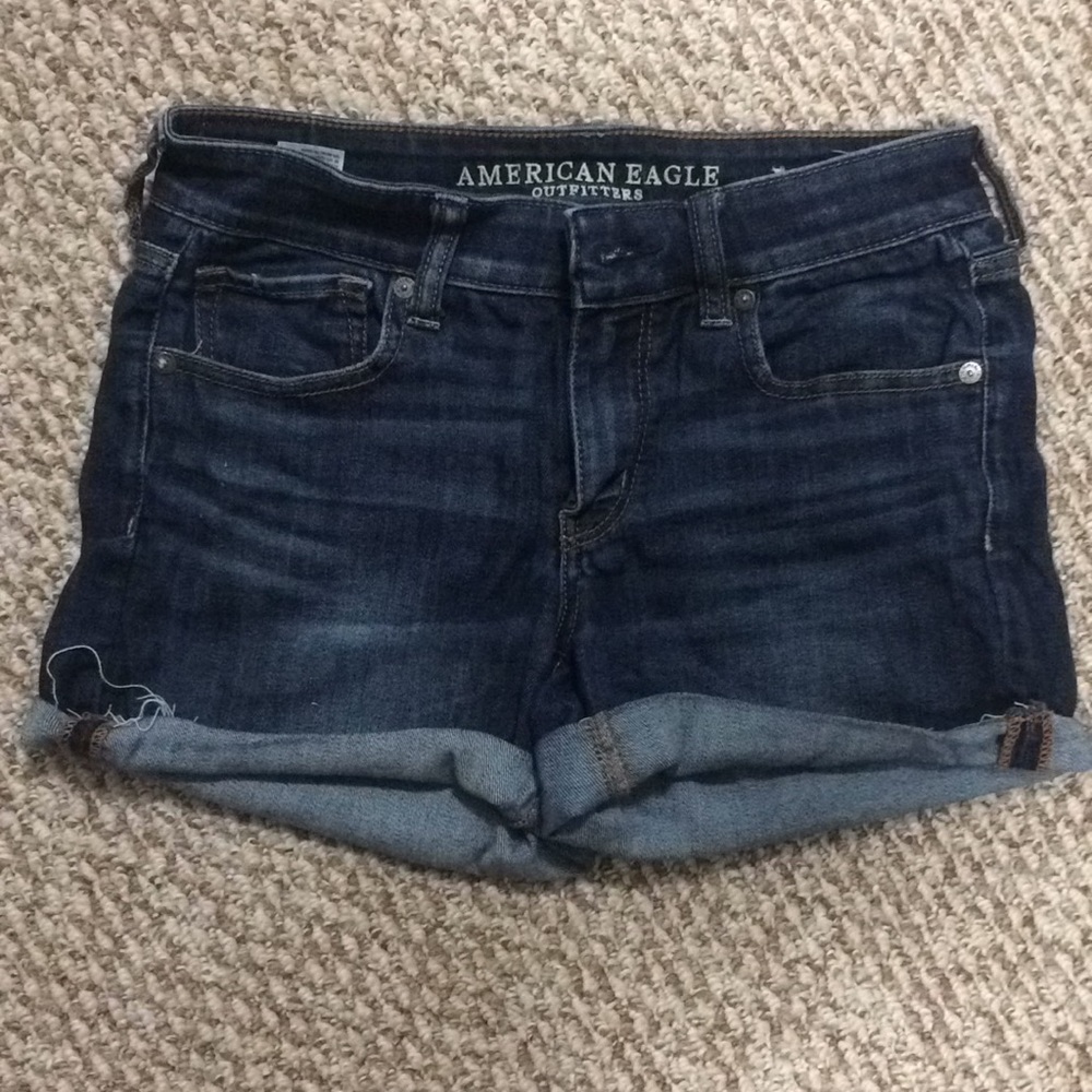 American eagle dark blue wash denim shorts